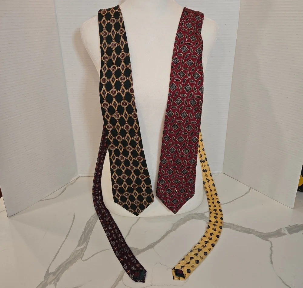 VTG Tommy Hilfiger Imported Silk Paisley Geometric Tie Lot Of 2 Preppy Heritage